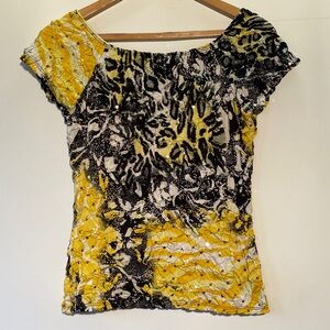 Frank Lyman Design Yellow, Black & White Off-Shoulder Top